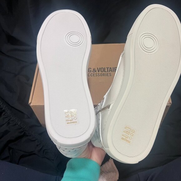 NWT ZADIG AND VOLTAIRE ZV1747 HIGH FLASH STUDDED SNEAKERS IN WHITE SZ 40 - Picture 11 of 14